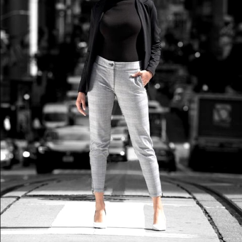 Betabrand Dress Yoga Pant Cigarette Skinny M Plaid